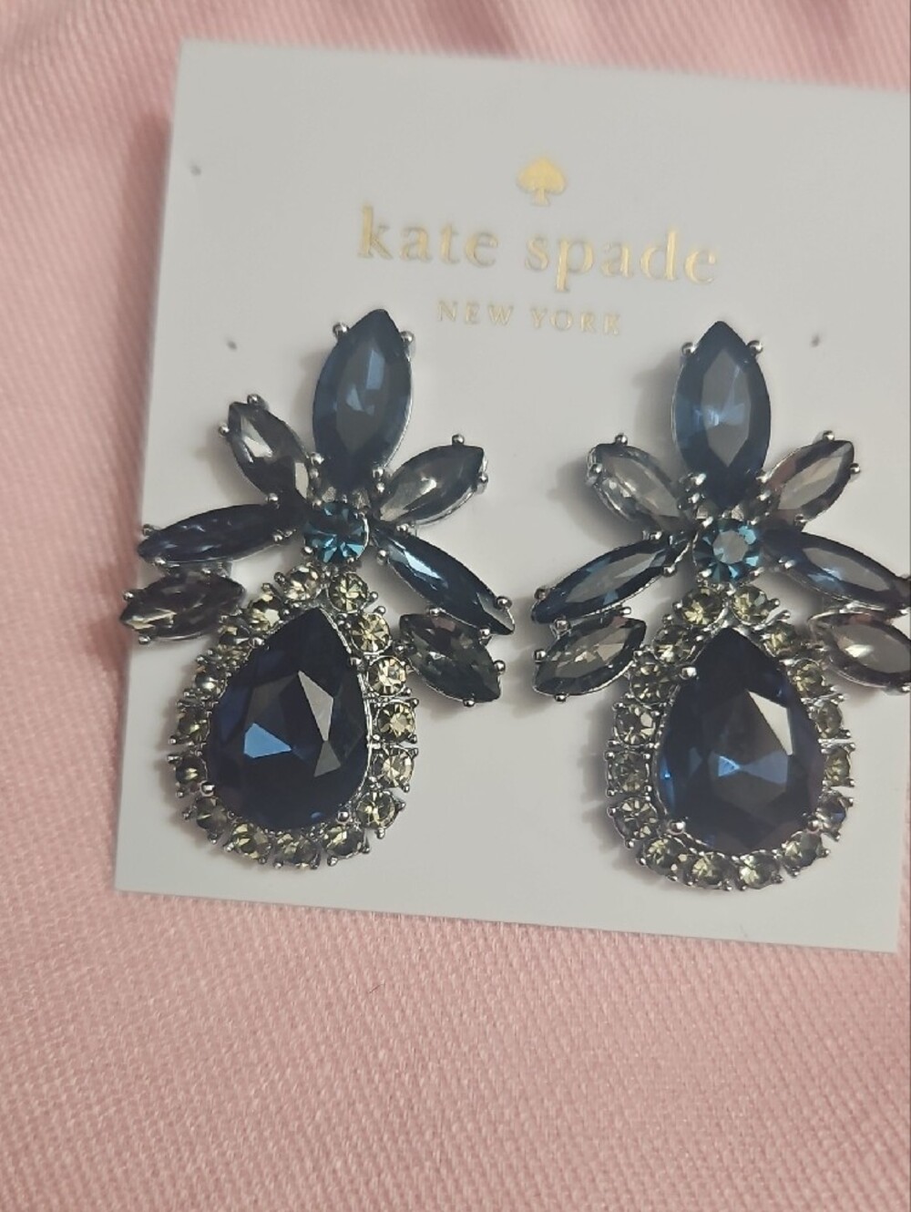 kate spade navy crystal teardrop floral stud earrings - Picture 3 of 3